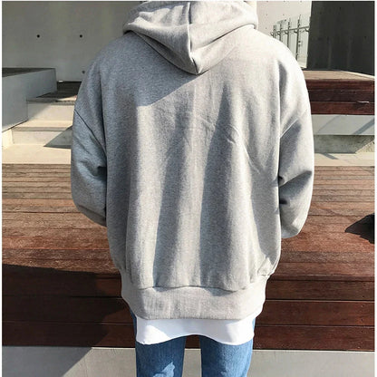 High Street Hoodie Men Solid Color Zip Up Long Sleeve Loose Jacket Coats Casual Hooded Sweatshirt Y2K Fashion Outdoor Clothes