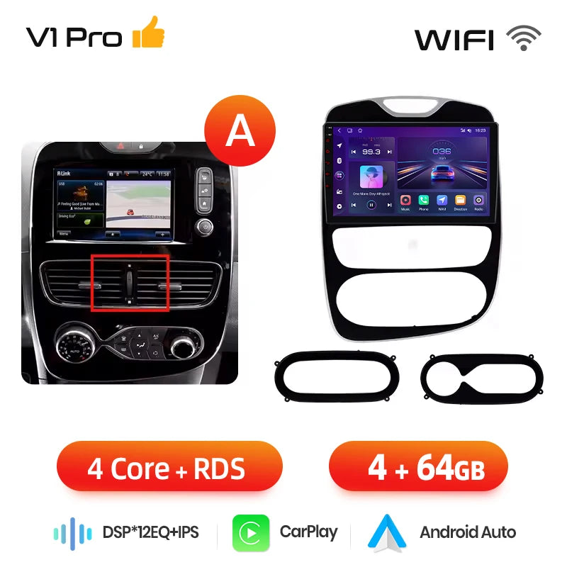 Junsun Wireless CarPlay Android Auto Car Radio for Renault Clio 4 2012- 2017 2 DIN Multimedia Stereo with Built-in Cooling Fan GPS Navigation SWC Bluetooth FM RDS DSP IPS Screen Car Intelligent Systems 4G WiFi 8 Core