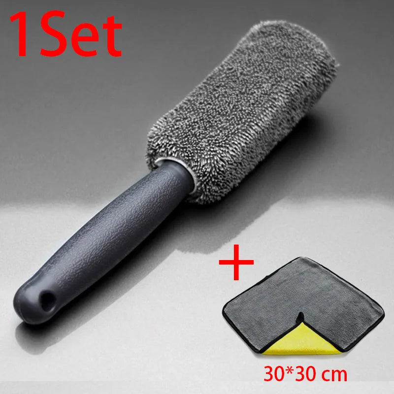 SEAMETAL Microfiber Car Wheel Tire Rim Brush Auto Wheel Cleaning Tool Wash Towel with Plastic Handle Car Washing Accessories