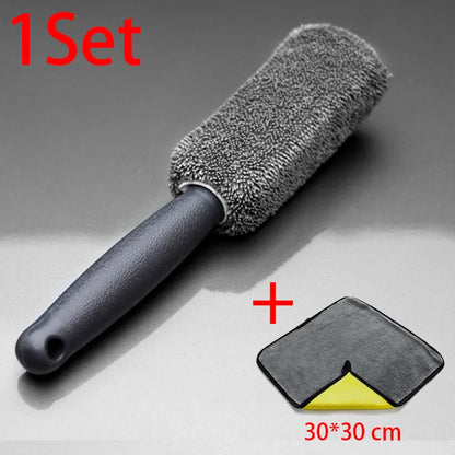 SEAMETAL Microfiber Car Wheel Tire Rim Brush Auto Wheel Cleaning Tool Wash Towel with Plastic Handle Car Washing Accessories