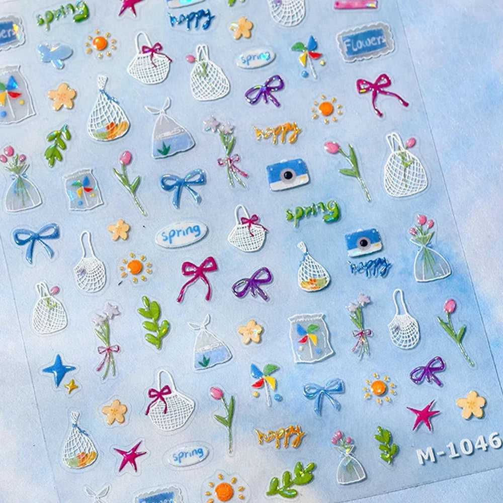 Ocean Shell Starfish Shell Conch Whale Dolphin Seahorse Coconut Tree Water Bubbles Self Adhesive Nail Art Sticker Manicure Decal