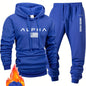 Men casual sportswear set  Fashionable American-style letter printed fleece pullover and fitted sweatpants set highly versatile