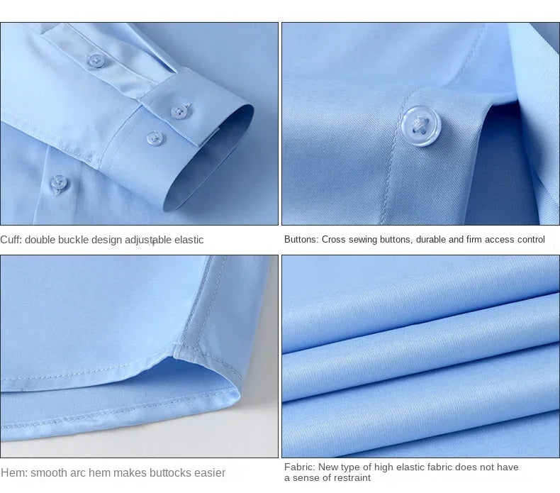 Summer shirt, men's white glossy non ironing shirt, men's wrinkle resistant ice silk casual high-end seamless business shirt