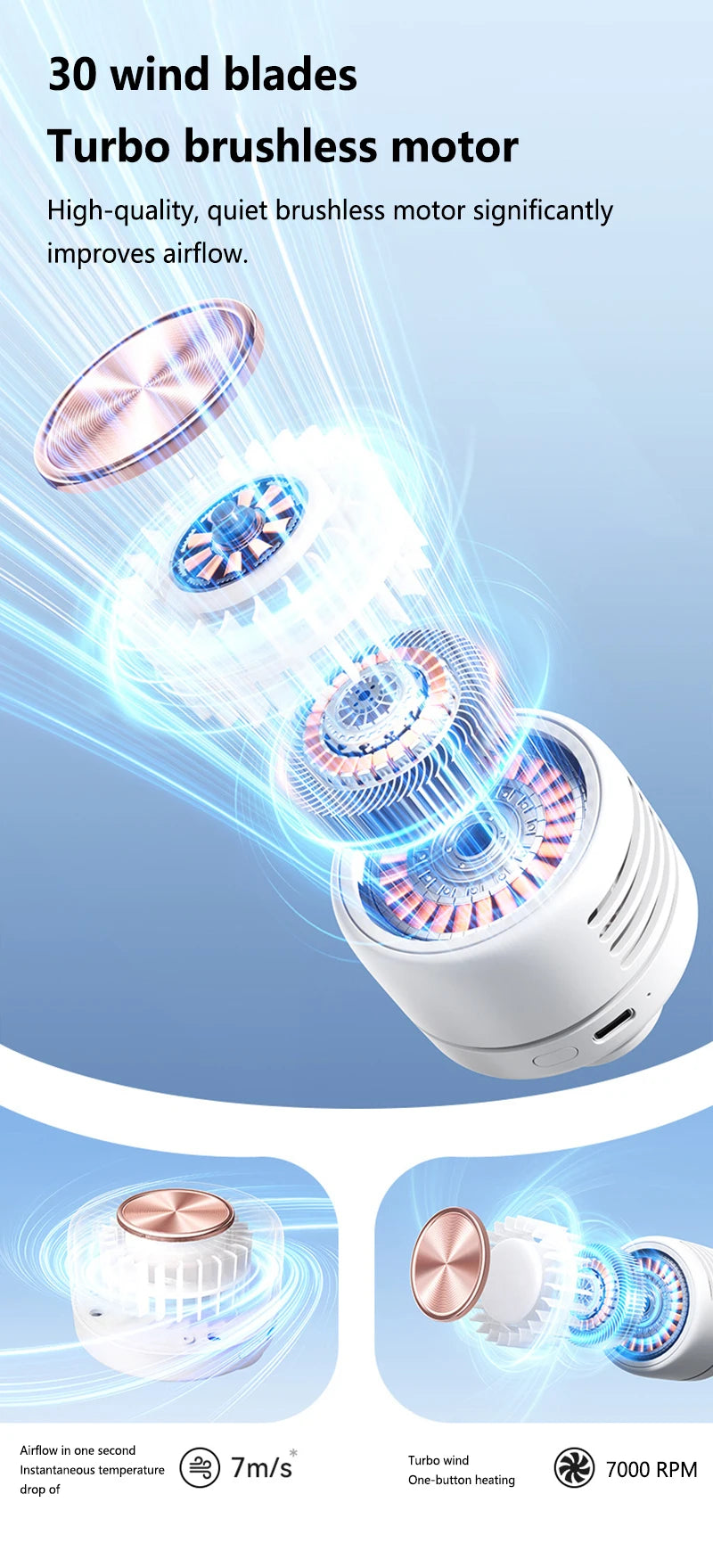 Lenovo Portable Bladeless Clip Fan 360° Rechargeable Mini USB Desk Fan Small Cooling Fan for Outdoor Travel Office
