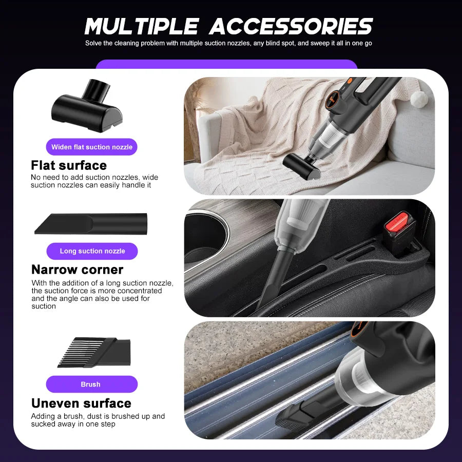 Cordless Portable Handheld Vacuum Cleaner, Mini Wireless Car Vacuum Cleaner with Ergonomic Handheld Design, High Power Strong Suction Rechargeable Handheld Vacuum for Car Household Dust Debris Pet Hair Removal One-Key LED Lig