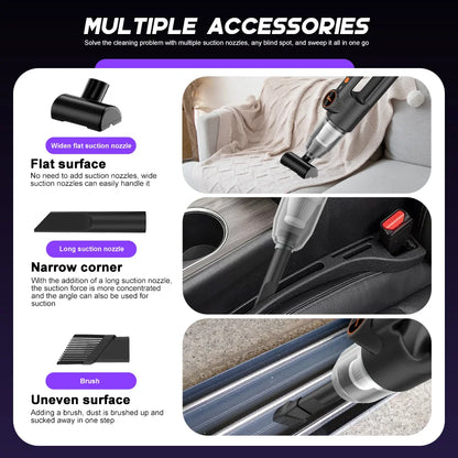 Cordless Portable Handheld Vacuum Cleaner, Mini Wireless Car Vacuum Cleaner with Ergonomic Handheld Design, High Power Strong Suction Rechargeable Handheld Vacuum for Car Household Dust Debris Pet Hair Removal One-Key LED Lig