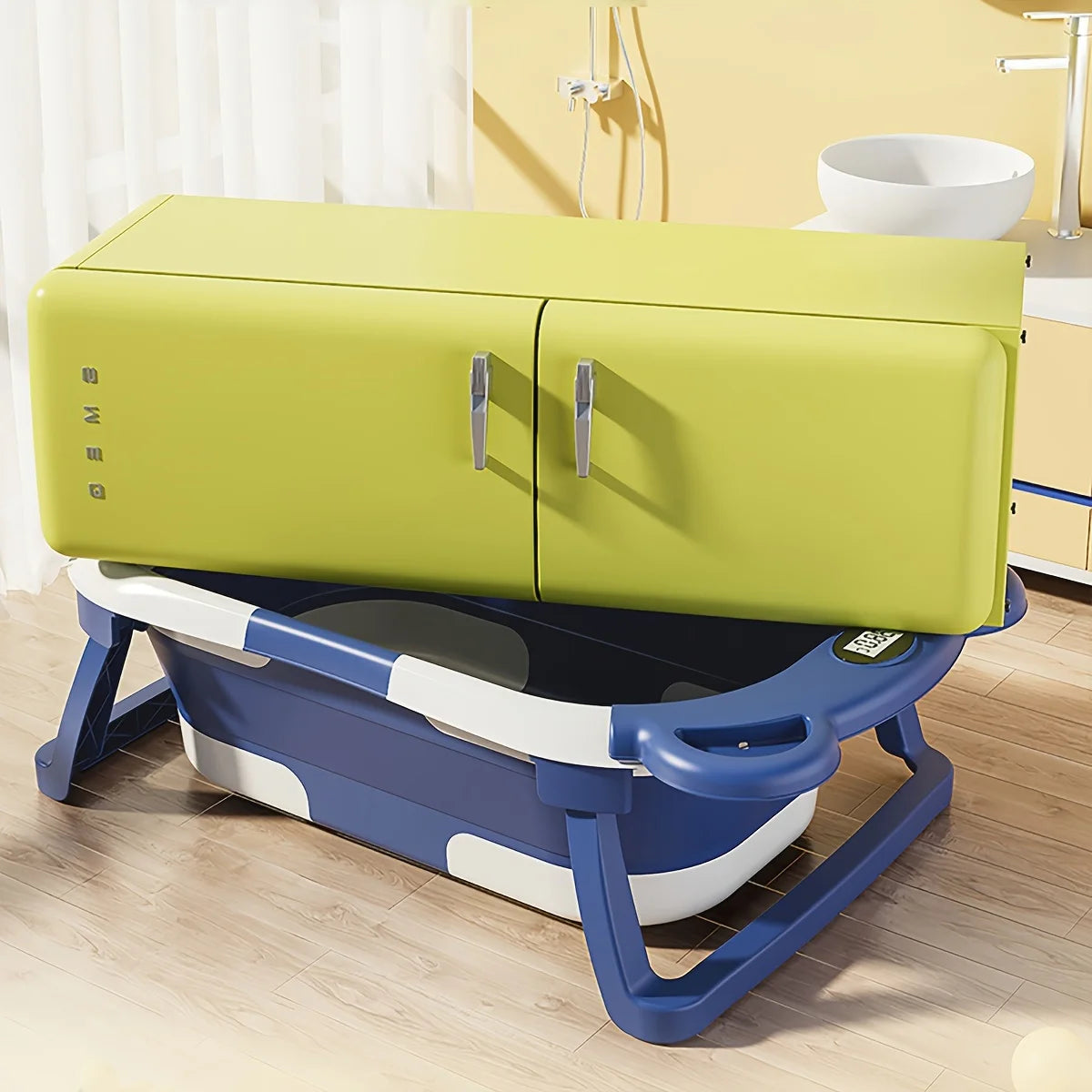 Collapsible Baby Bathtub for Newborn with Thermometer &1Soft Floating Cushion,Portable Travel Bathtub with Drain Hole,Baby Tubs