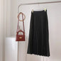 Women Summer Solid Pleated Satin Long Skirt Korean New Fashion Ladies Work Casual Elastic High Waist A Line Party Loose Skirts