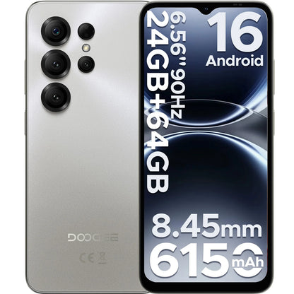 Global Version DOOGEE Note56 X Smartphone Android 16 24GB RAM(3GB+21GB) 64GB ROM 6.56'' Screen 6150mAh Battery Mobile Phone