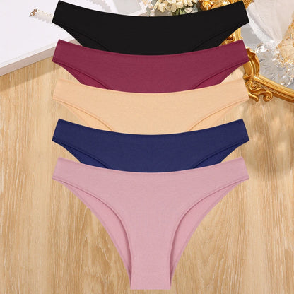 5PCS/Set Cotton Women's Panties Female Underwear Sexy Briefs Lingerie Smooth Comfortable Underpants Solid Color Pantys M-XXL