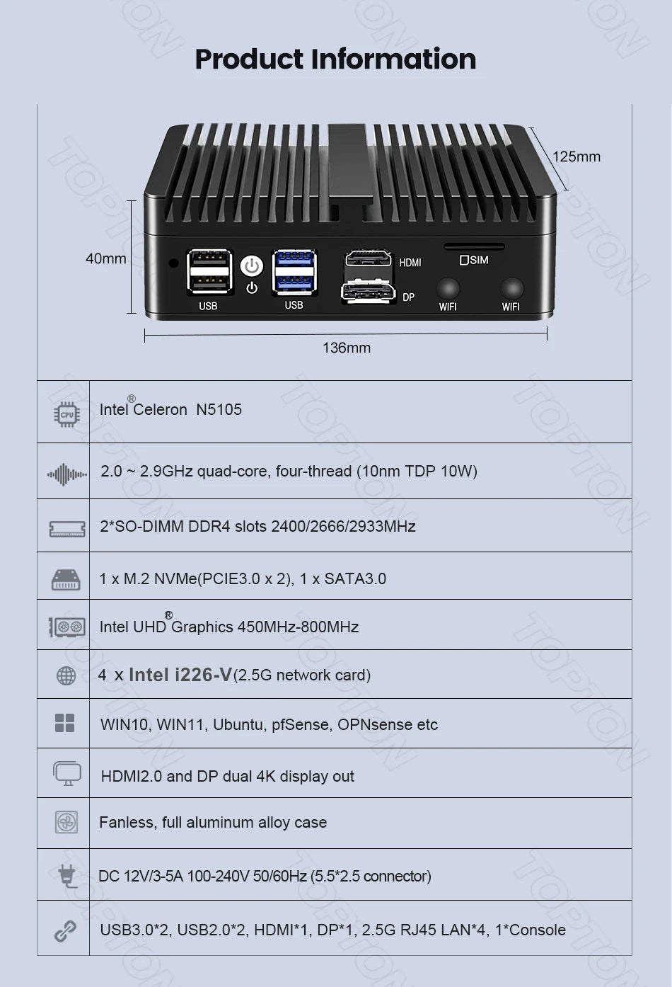12th Gen Intel N150 N100 7305 Firewall Router 4x I226-V 2.5G LAN N5105 J6412 Fanless Mini PC Barebone Computer OPNsense PfSense