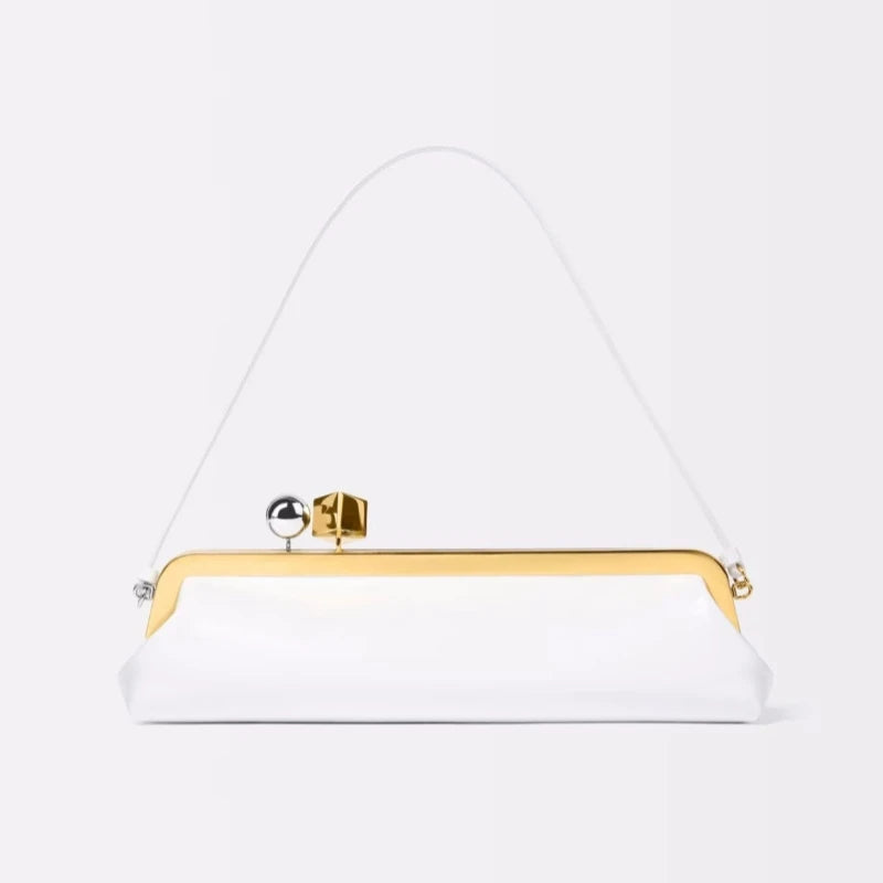 Long Clutch Bag with Removable Shoulder Strap, Women's Fashionable Baguette Bag, Luxury Designer Clip Handbag Purses for Ladies