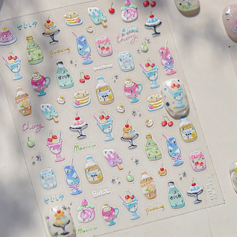 Cute Animal Face 5D Nail Art Stickers Cartoon Cat Bunny Dog Mouse Kawaii Expressions Simple Self Adhesive Manicure Decal DIY
