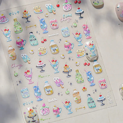 Cute Animal Face 5D Nail Art Stickers Cartoon Cat Bunny Dog Mouse Kawaii Expressions Simple Self Adhesive Manicure Decal DIY