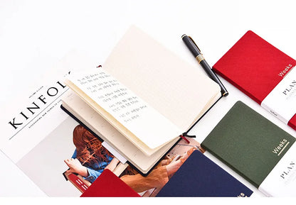 Undated Weekly Fabric A6 Journal - Portable Pocket-Sized Planner for Notes, Goals & Daily Flow Linen Weeks Planning System