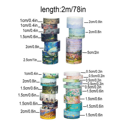 24 Rolls/Box Oil Painting Theme Washi Tape Set, Gilded Style Design Decorative Handmade DIY Decoration Materials Tape