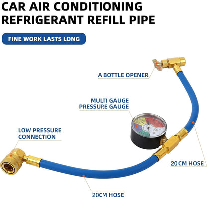 R134A Air Conditioner Gas Cooler with Measuring Gauge Car Refrigerant Charging Pipe AC Recharge Hose for Car Automobile