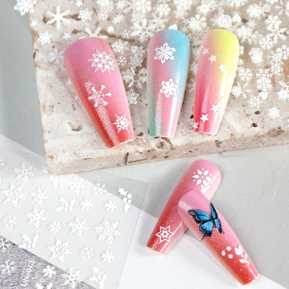 30 Sheets Christmas Nail Art Stickers Self Adhesive 3D White Snowflake Nail Decals Xmas Nail Supplies Christmas Manicure Sliders