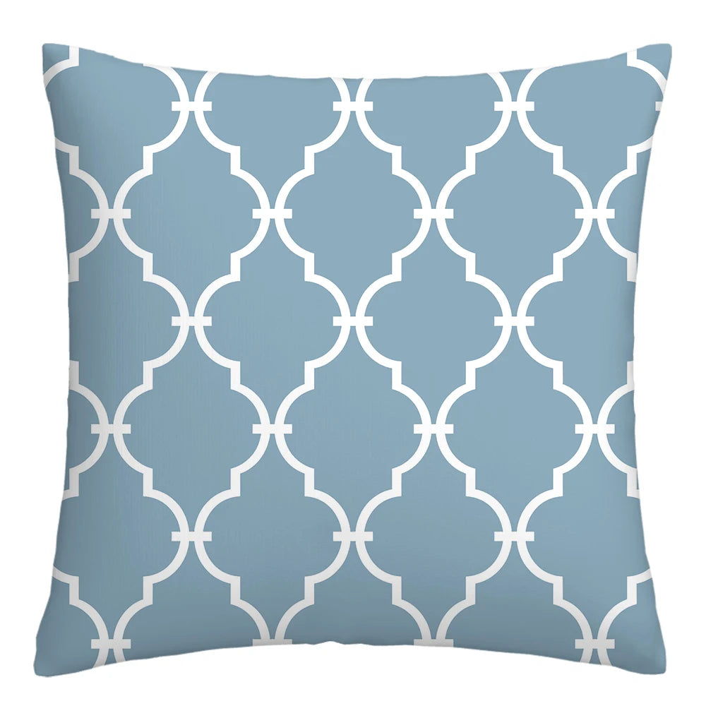 Lake blue white geometric linen pillowcase sofa cushion cover home decoration can be customized for you 40x40 45x45 50x50 60x60
