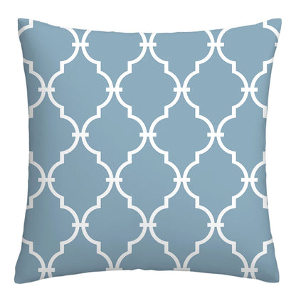 Lake blue white geometric linen pillowcase sofa cushion cover home decoration can be customized for you 40x40 45x45 50x50 60x60