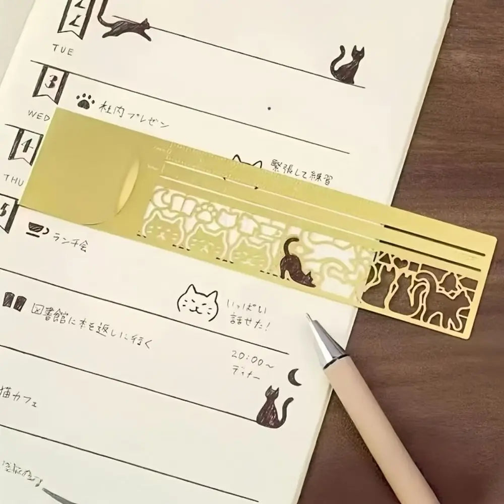 Cat Pattern Double-Sided Bookmark Diary Planning Book Note Gifts Cat Template Ruler Multifunctional Stationery Tool