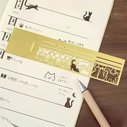 Cat Pattern Double-Sided Bookmark Diary Planning Book Note Gifts Cat Template Ruler Multifunctional Stationery Tool