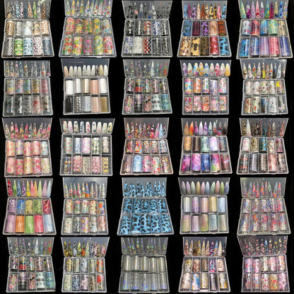 New Flower Nail Foils for Transfer Paper Stickers Floral Adhesive Fruit Nails Wraps Fish DIY Water Marble Nail Art Decorations