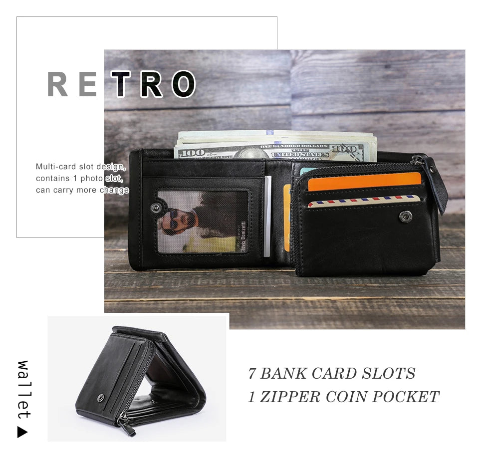 CONTACT'S Genuine Leather Short Wallets for Men Trifold Card Holder Money Clip Coin Purse Male Pocket Wallets Men's Purse Bags