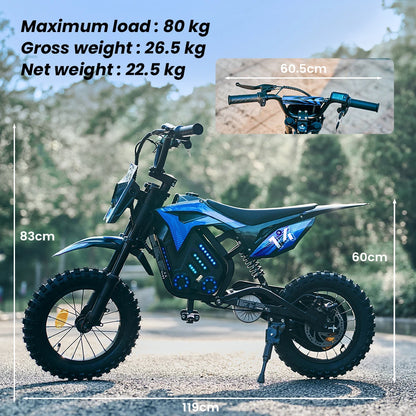 A14 Kids E-Moto Toy 500W Motor 22km Range 36V5.2Ah Battery 3 Speeds(27km/h) Dual Brakes Shock Absorbers Lights for Outdoor Fun