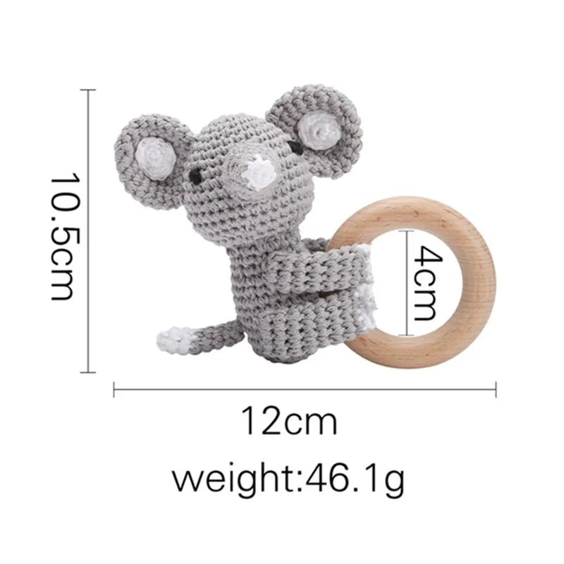 Baby Rattles Crochet Bunny Rattle Toy Wood Ring Baby Teether Rodent Baby Gym Mobile Rattles Newborn Educational Toys Gifts 1pc