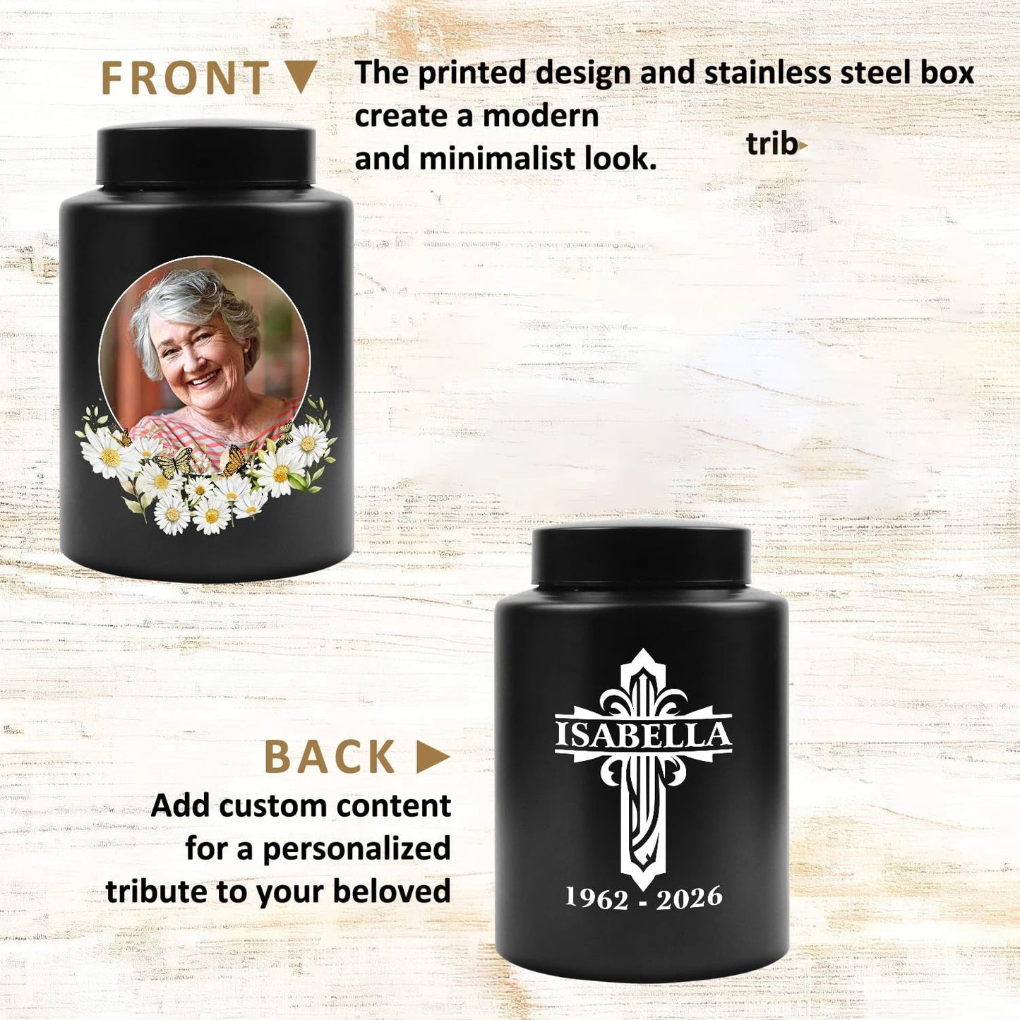 Personalized Pet Ash Urn with Photo Upload Ordinary Portrait Engraving Stainless Steel Cat Dog Memorial Ash Jar Customizable Eng