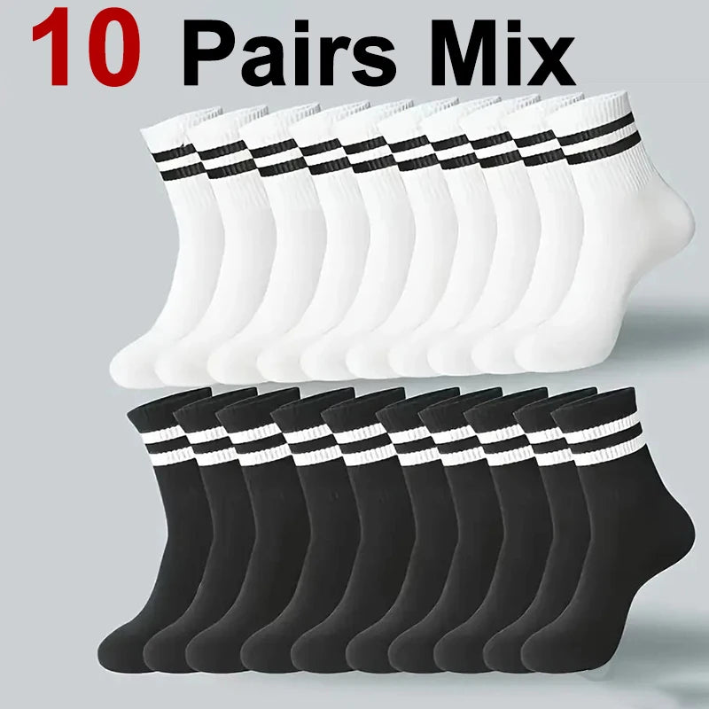 10/20 Pairs Men Women Striped Round Neck Socks Spring Autumn Breathable Odor Proof Sweat Absorbing All-Season Casual Socks