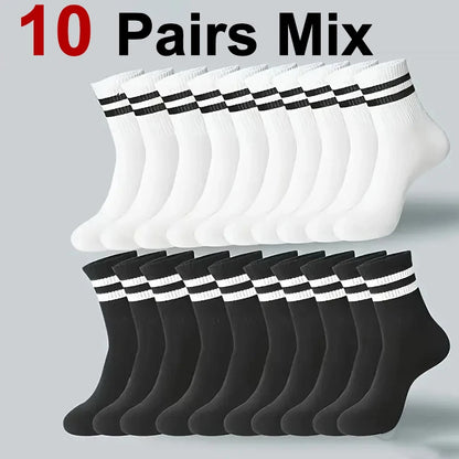 10/20 Pairs Men Women Striped Round Neck Socks Spring Autumn Breathable Odor Proof Sweat Absorbing All-Season Casual Socks