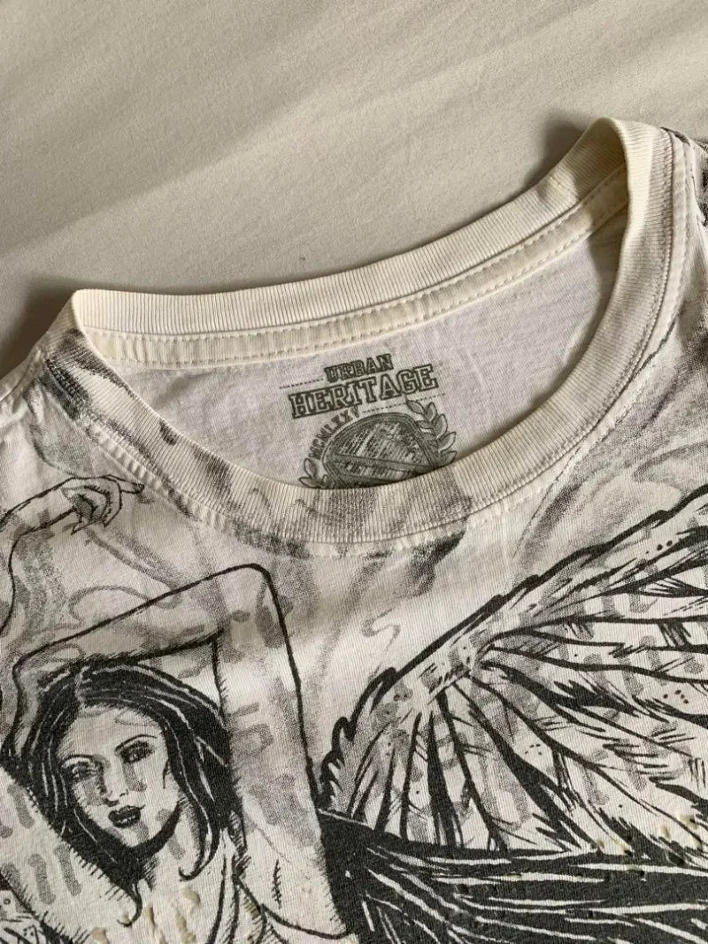 200s  Angel New Fashion Goddess Printed T Shirt Short Sleeve Female Street Popular Vintage Casual Joker Sports T Shirt Unisex