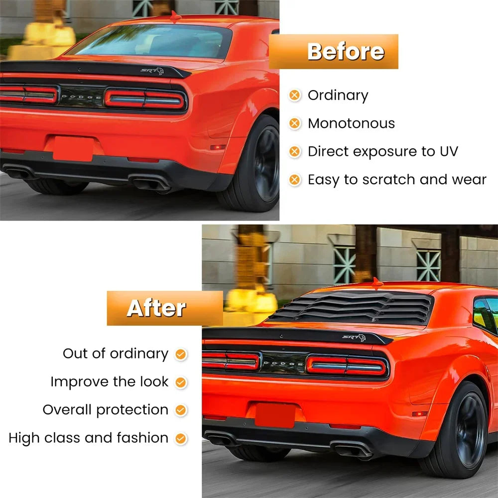 Rear+Side Window Louvers for Dodge Challenger 2008-2023 Windshield Sun Shade Cover Vent GT Lambo Style Custom ABS Matte Style