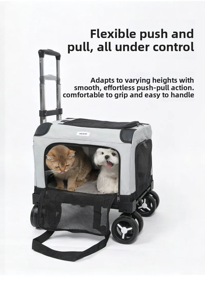 Large Wheel Breathable Pet Rolling Carrier Large Capacity Travel Bag For Two Cats Dogs Portable Car Pet Stroller