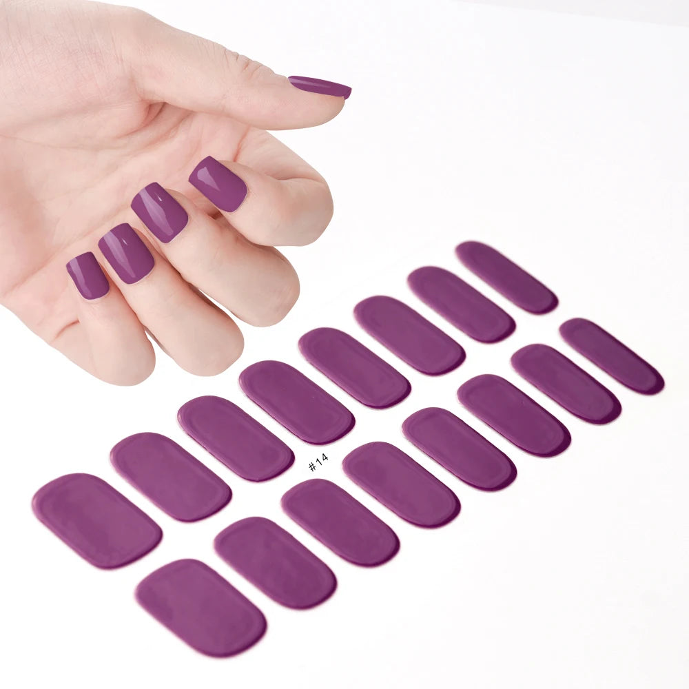 16Tips French Semi-Cured Gel Nail Wraps Sticker Pure Color Full Cover UV Gel Nail Polish Wraps Long-Lasting Nail Extension Decal