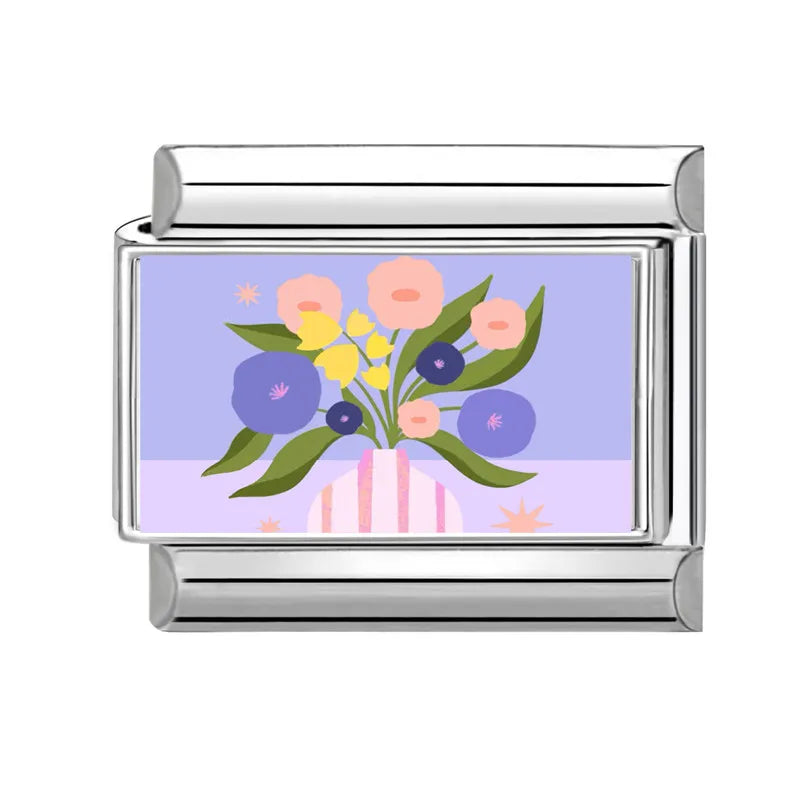 2025 Women's Fashion Colorful Flowers Oil Painting Style Series Italian Charms Fit 9mm Stainless Steel Bracelet DIY Jewelry Gift