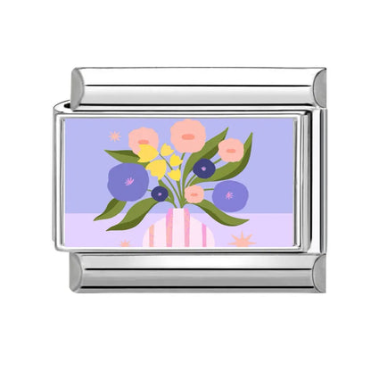 2025 Women's Fashion Colorful Flowers Oil Painting Style Series Italian Charms Fit 9mm Stainless Steel Bracelet DIY Jewelry Gift