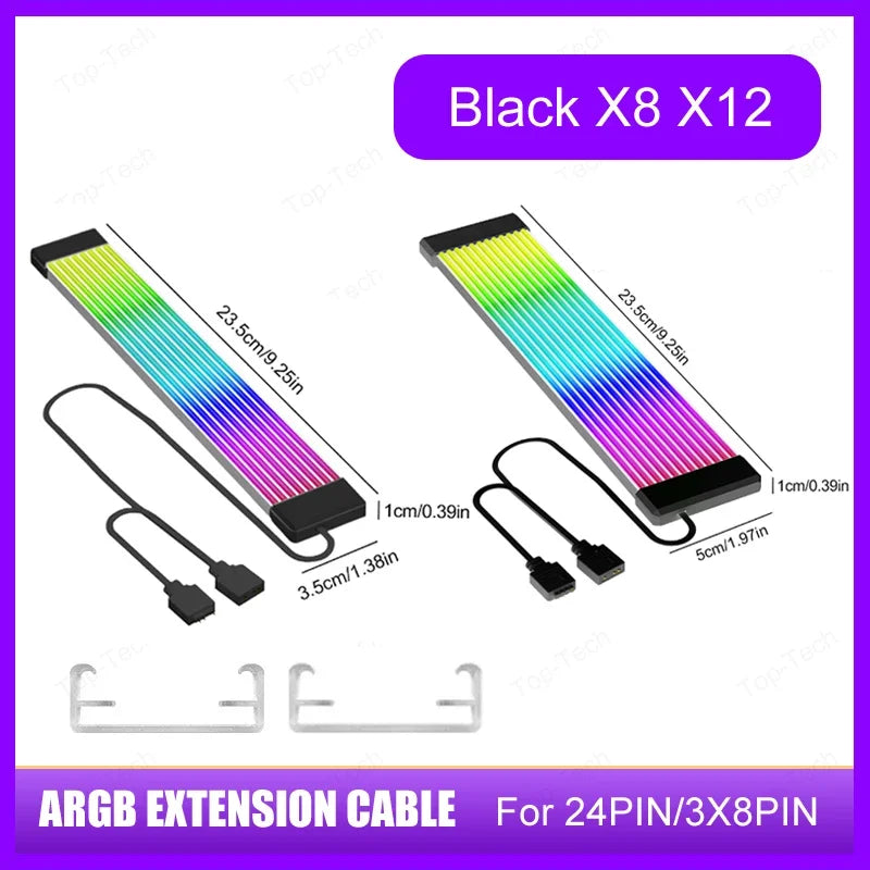 5V 3Pin ARGB Sync PC Cable 8/24PIN Motherboard Power Extension Cable Flexible LED Strip Light DIY Kit Video Card 8Pin 6PIN Cable