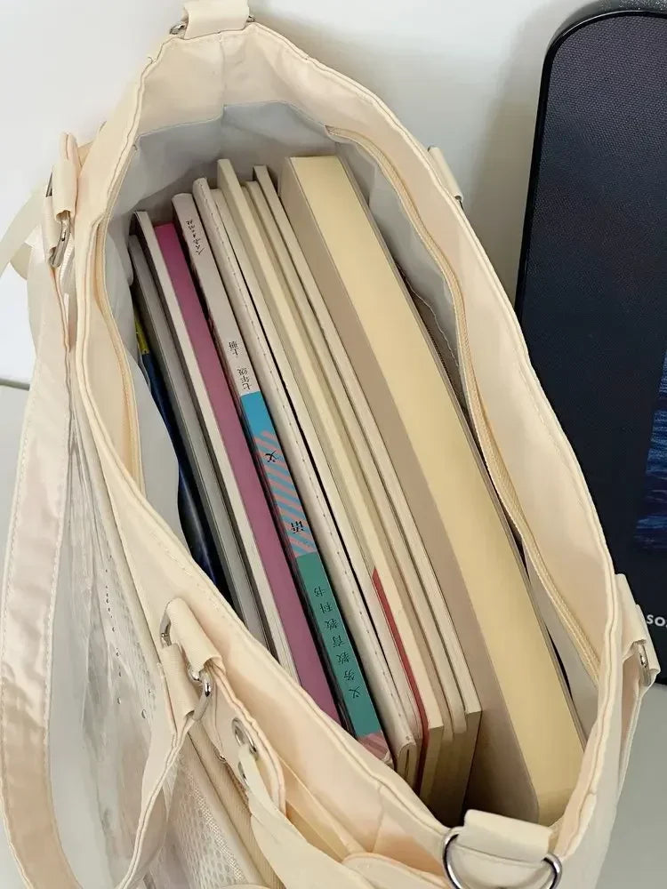 College Style Crossbody Bag with Ribbon Large Capacity for Class Book Carrying Mailman Bag Girls Bow JK Shoulder Ita Bag Handbag