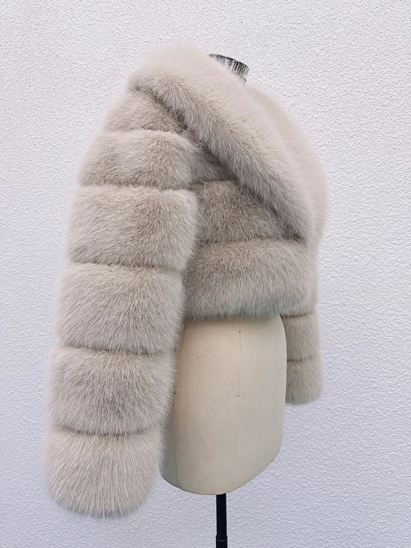 ZADORIN Luxury Big Collar Spliced Cropped Faux Fur Coat Woman Clothing Thicken Furry Faux Fur Jacket Winter Fur Coats Top Mujer