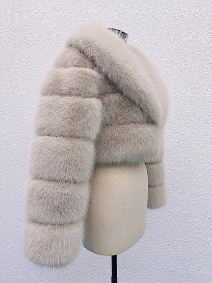 ZADORIN Luxury Big Collar Spliced Cropped Faux Fur Coat Woman Clothing Thicken Furry Faux Fur Jacket Winter Fur Coats Top Mujer