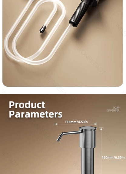Soap Dispenser for Kitchen Sink Built in Sink Soap Dispenser Brushed Countertop Soap Dispenser Pump Silver Blackgray