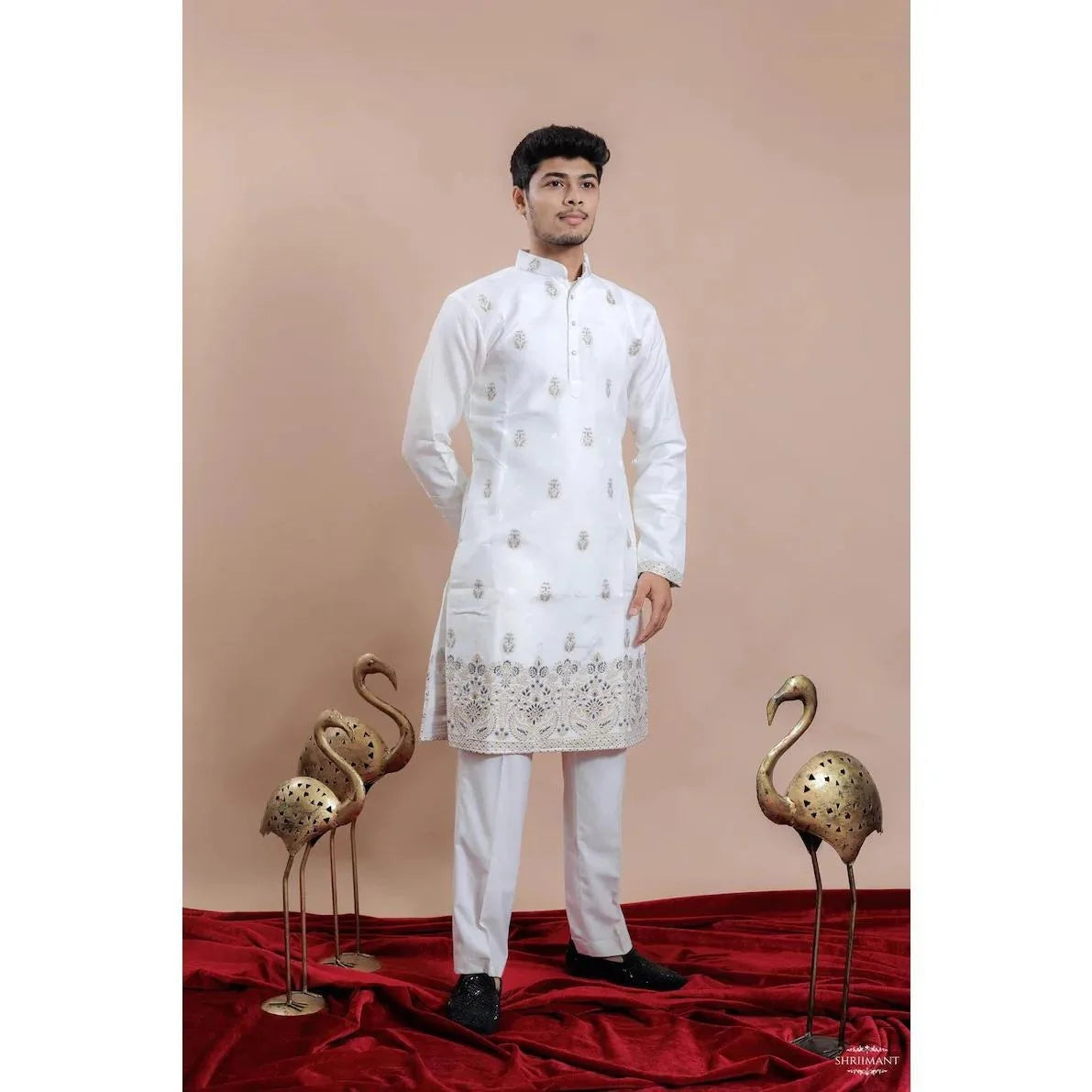 Muslim Kurtta Caftan Dubai Men'S Robe Long-Sleeved Ethnic Style Stand Collar Arabic Clothing National style Middle Eastern