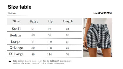 Women's Houndstooth High Waist Shorts | Decorative Gold Button Detail | Tailored Casual Dressy Outfit