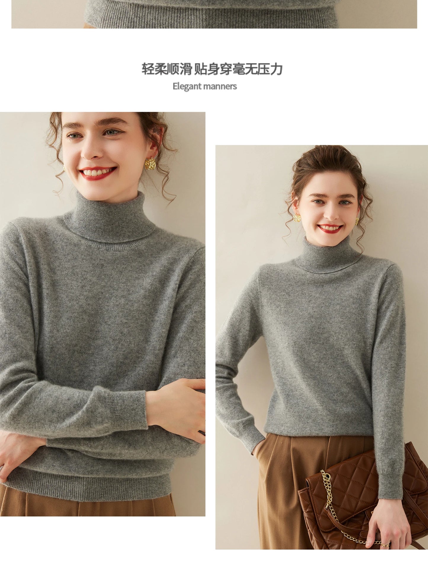 Cashmere Sweater Women's Turtleneck Long Sleeved Knitted Pullover 100% Pure Cashmere Base Sweater Korean Version Women's Top
