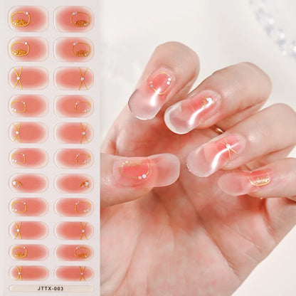 1Sheet Cured Gel Nail Strips Sticker Long-Lasting Nail Polish Strips Wraps Full Cover Gel Nail Art Stickers UV/LED Lamp Required