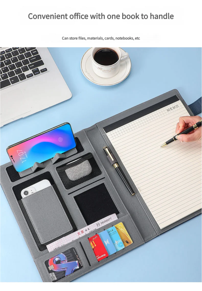A4 Multifunctional Meeting Folder | Leather - like Finish. Organize Phone, Cards & Notes. Ideal for Business & Productivity!