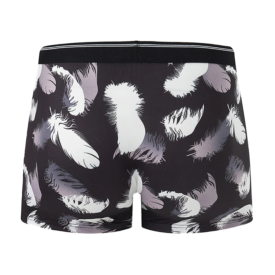 4-piece Set Of Men's Seasonal Fashionable Printed Underwear Comfortable Elastic Waist Flat Angle Pants Plus Size Casual Shorts